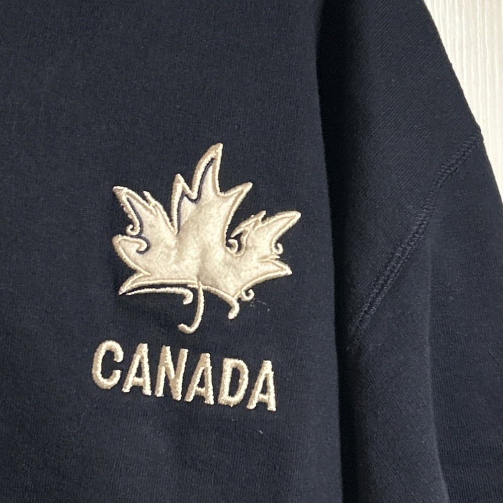 Vintage Roots Athletics Canada 1/4 Zip Pullover Sweatshirt 1990's L Black - Picture 2 of 6